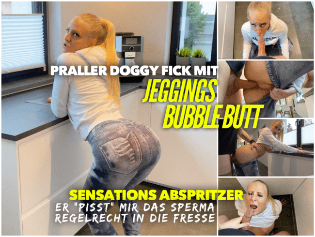 BUBBLE BUTT in Jeans Leggings | DOGGY FICK bis zur SPERMA FONTÄNE
